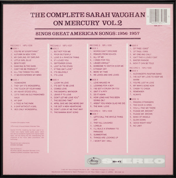 Sarah Vaughan | The Complete Sarah Vaughan On Mercury Vol. 2 - Sings Great American Songs; 1956-1957 (New)